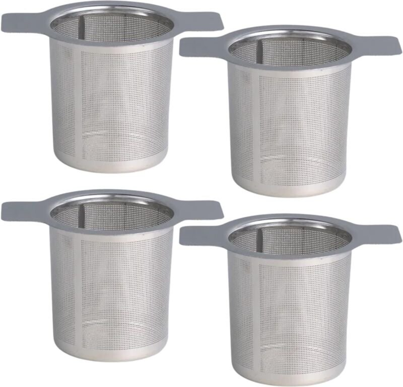 4er-Pack Teesiebe aus Edelstahl mit hitzebeständigem Doppelgriff, Tee-Ei mit extra feinem Netz, Diffusorhalter für Tasse...