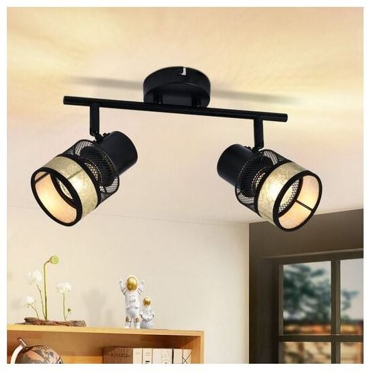 Deckenstrahler 2 Flammig Schwarz Deckenleuchte - Deckenspot Flur Metall Vintage E27 330°Schwenkbar led Deckenlampe mit G...