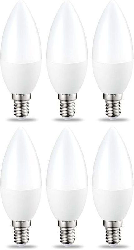 Ersandy - Packung mit 6 kleinen flammenförmigen LED-Glühbirnen, Edison-Schraubsockel, E14, 5 w (entspricht 40 w), warmwe...