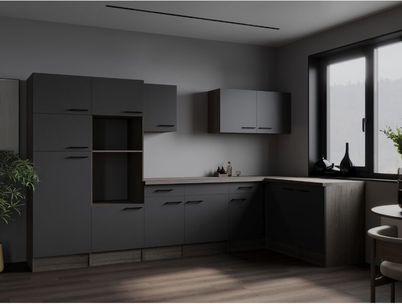 L Küche Leerblock Winkelküche Eiche York Grau Matt Oliver 340 x 172 cm Respekta