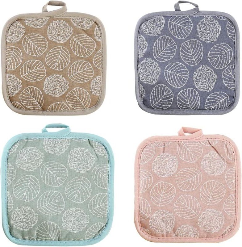 CCYKXA 4-teiliges Ofenhandschuh-Set aus Baumwolle, große hitzebeständige Handschuhe, quadratische Griffe für Mikrowelle ...