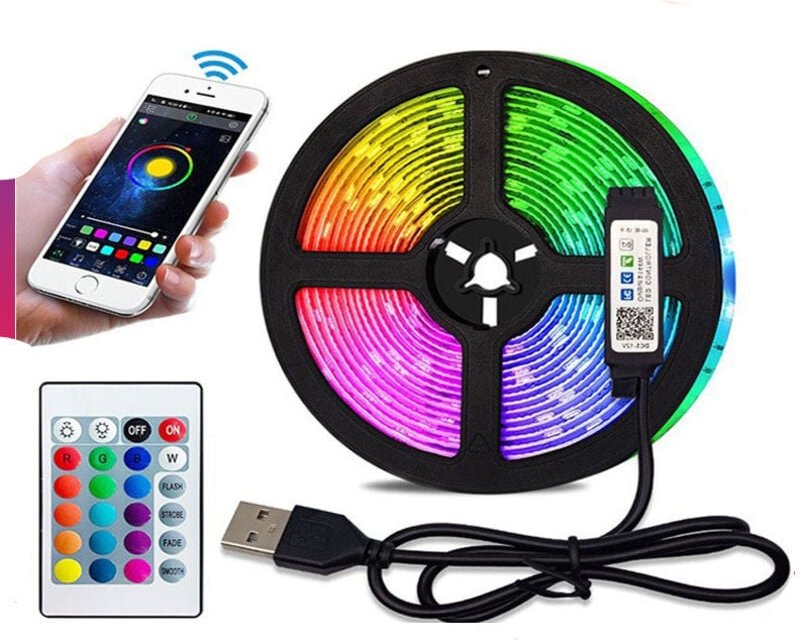 5 m RGB-LED-Lichtstreifen für Schlafzimmer, dekoratives Licht mit Bluetooth-App-Fernbedienung, mehrfarbiges Märchenlicht...