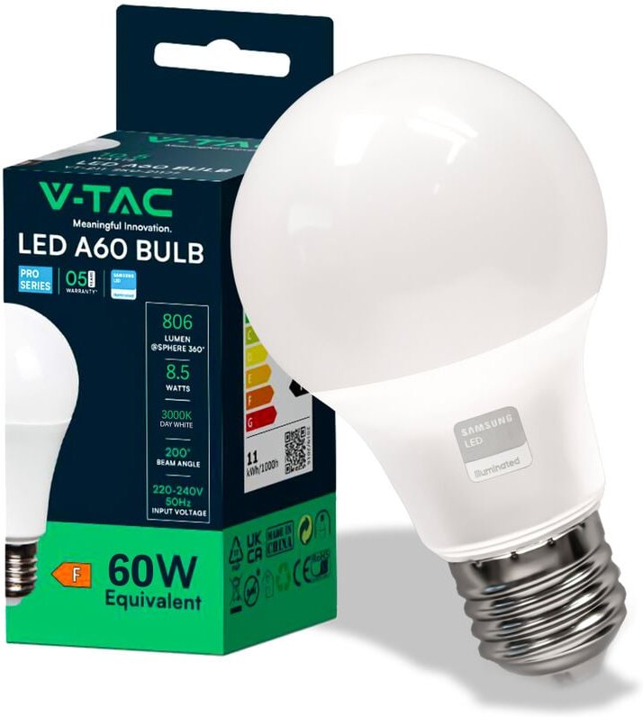 Lampadina led Chip Samsung E27 9W A60 3000K - V-tac