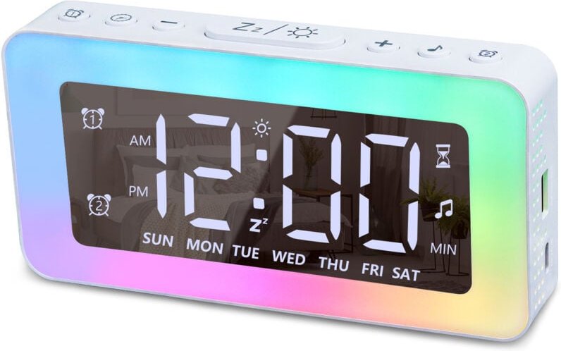 Digitaler Wecker mit Licht, Timer, 8 weiße Geräusche, Wecker mit Ladestation