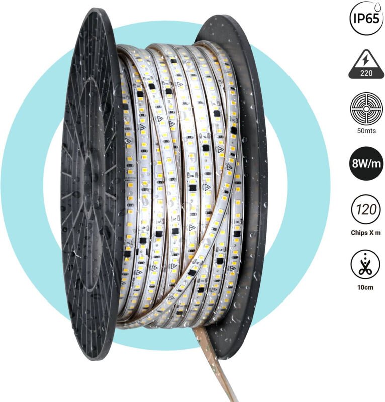 LED-Streifen 220V AC - Einfarbig - 8W/m - 10mm - IP65 - 50 Meter