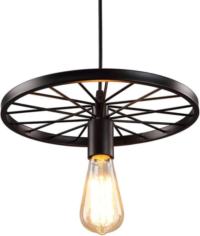 Moderne Loft-Treppenhaus-Hängeleuchte, Rad-Kronleuchter, Vintage-Schwarzeisen, E27-Edison-Glühbirnen, Deckenleuchte für ...