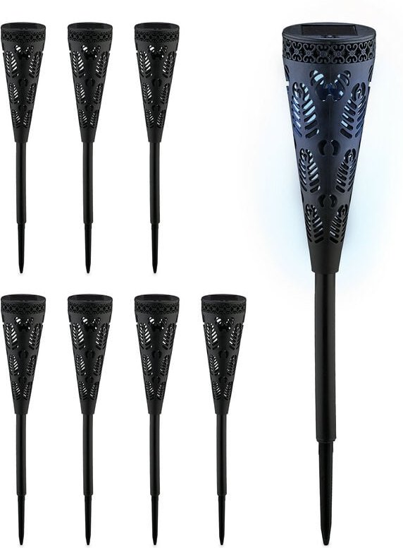 Relaxdays - Solarlampe 8er Set, Fackel-Design, Gartenbeleuchtung mit Lichteffekt, h x d: 41 x 7 cm, mit Erdspieß, schwar...
