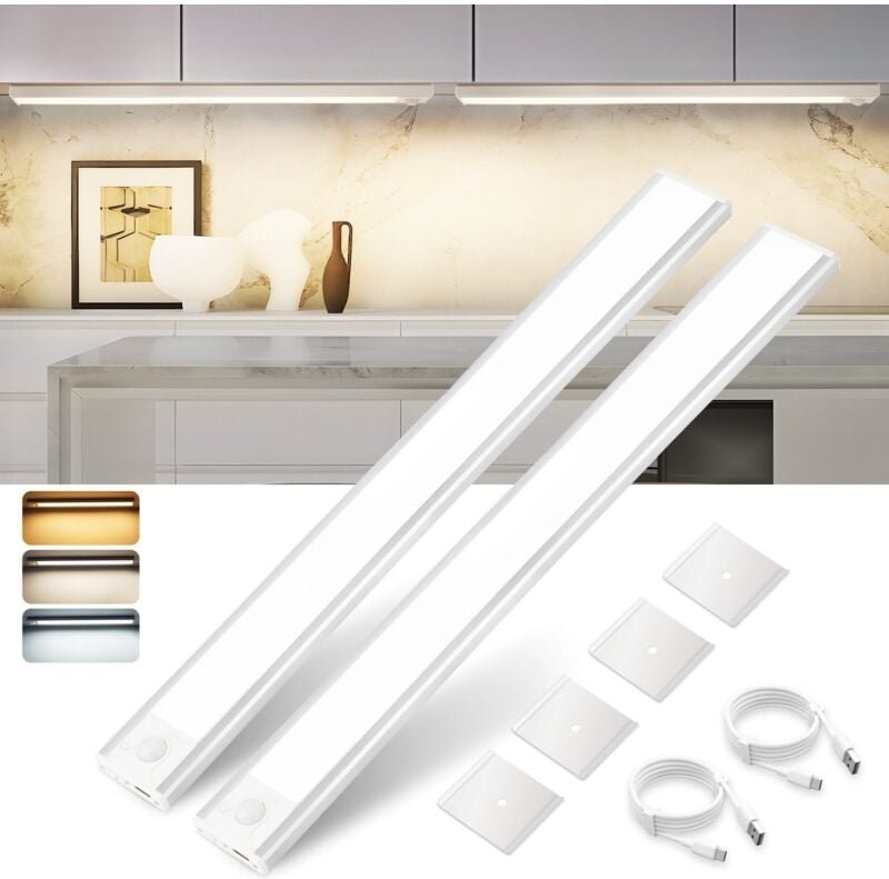 Unterbauleuchte Küche Led mit Bewegungsmelder - 40CM 2 Stück Silber Schrankbeleuchtung Dimmbar 3 Farbtemperatur Schrankl...