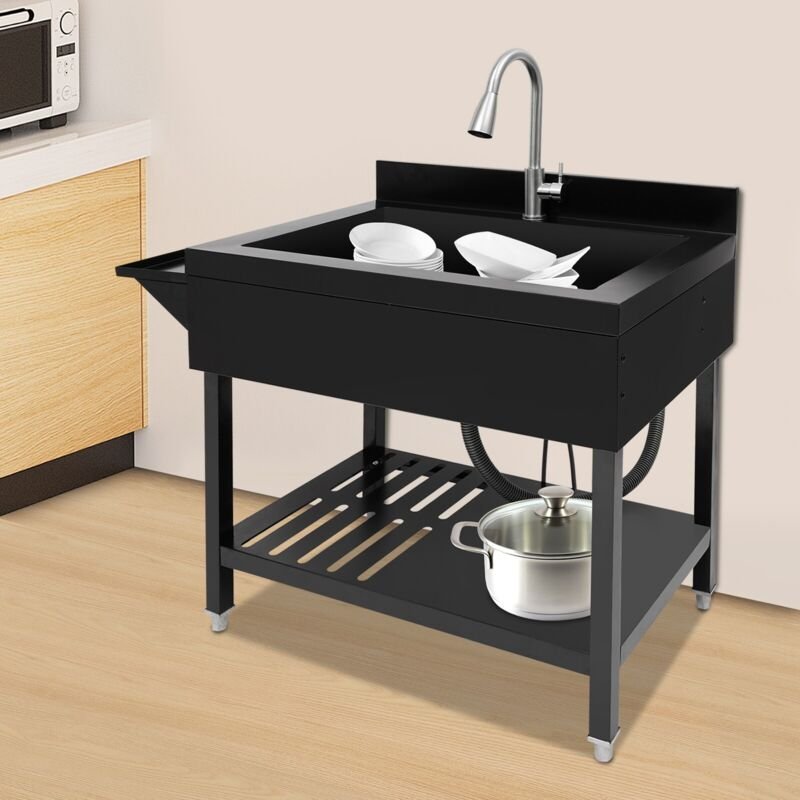 Single Bowl Kitchen Sink Stainless Steel Sink Kitchen Sink with Pull-Out Faucet