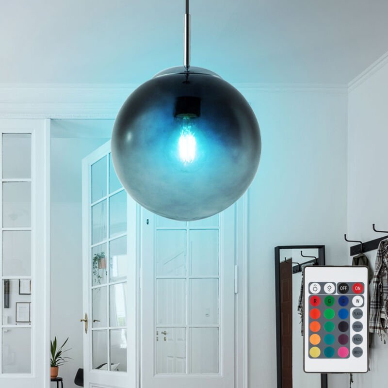 Pendelleuchte Rauchglas Hängelampe dimmbar mit Fernbedienung led Esstischlampe, rgb Farbwechsel, 8,5W 806lm warmweiß, Dx...