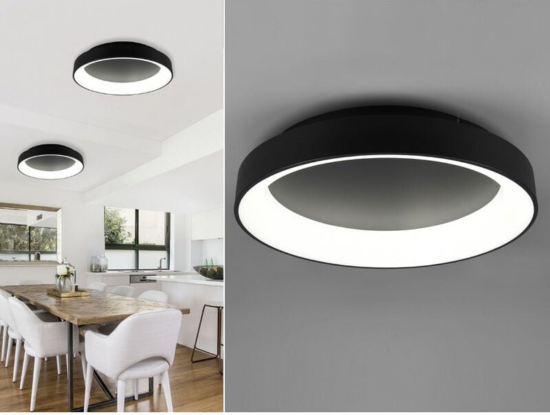 Trio Lighting - Große led Deckenleuchte girona Schwarz mit Fernbedienung & Dimmer, ø 60cm