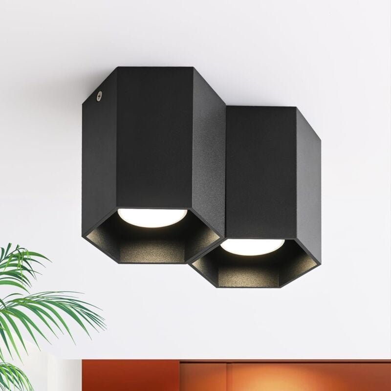Thumbnail - Deckenspots Schwarz Aufbauspot GU10 - Aufbaustrahler Deckenstrahler 2 Flammig Aufbauleuchte Spot Deckenleuchte Aufbau De...