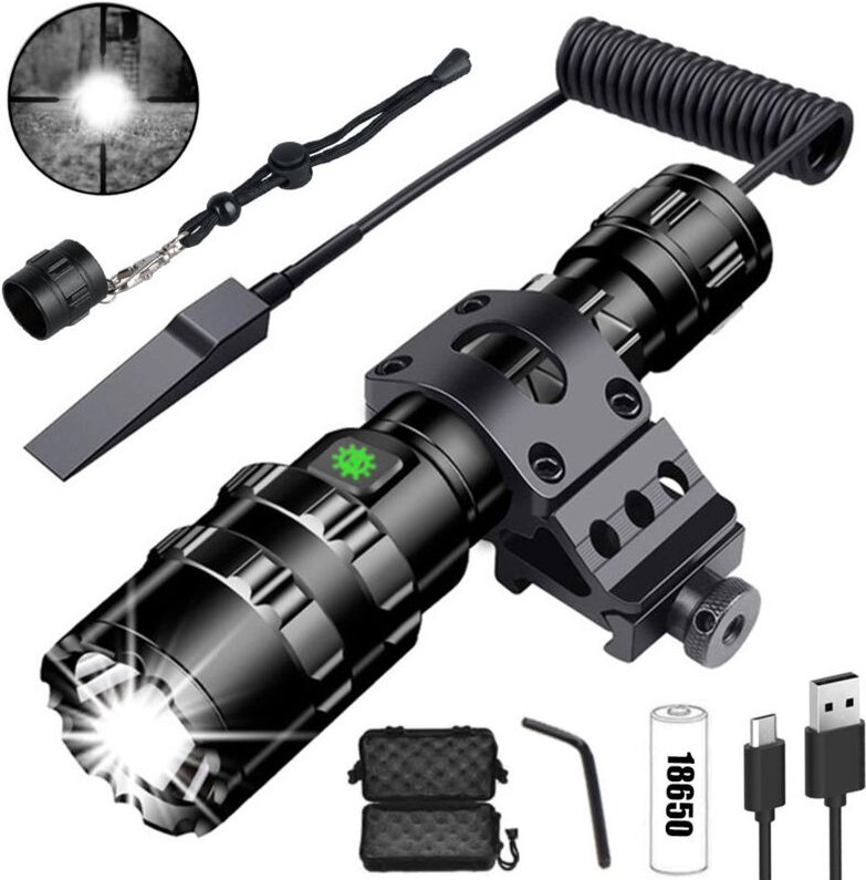 Taktische Taschenlampe für den Außenbereich, hohe Leistung, L2, leistungsstarkes Blinklicht, USB-Aufladung, weißes Licht...