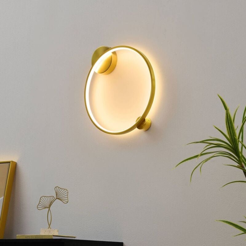 Kosilum - Minimalistische messingfarbene Kreis-Wandleuchte 40 cm dimmbar - Ceira