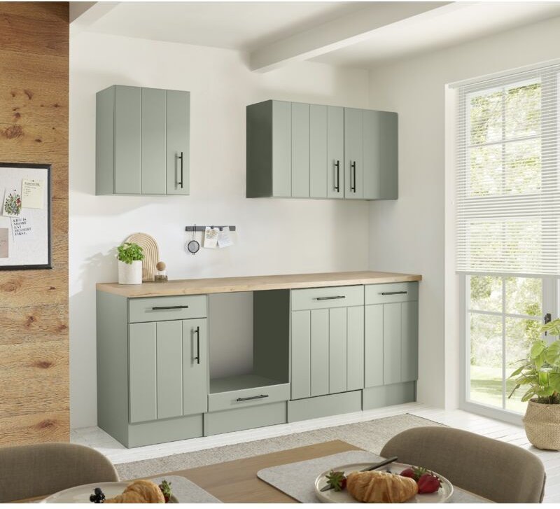 Küche Einbauküche Küchenzeile Landhaus Leerblock Grün Anton 220 cm Respekta