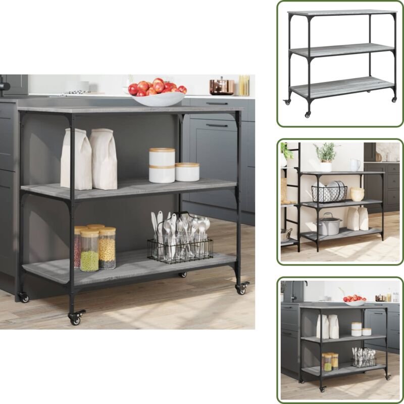 vidaXL Küchenwagen Grau Sonoma 102x50x95 cm Holzwerkstoff