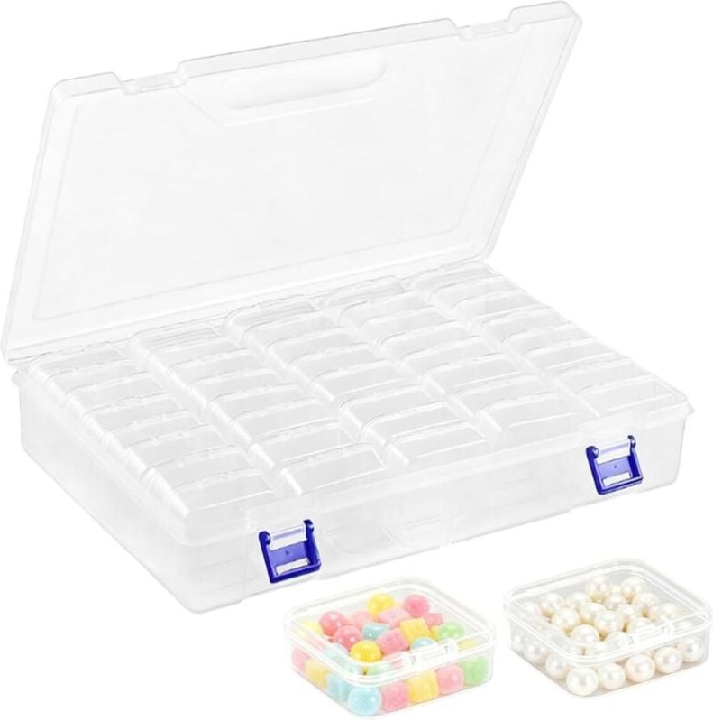 40 kleine Aufbewahrungsboxen aus Kunststoff (5,2 x 5,2 x 2 cm), transparente Aufbewahrungsboxen für Perlen, kleine Perle...
