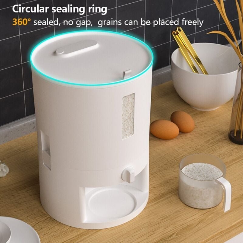 20-Liter-Vorratsbehälter für Reis mit Messbecher, Küche, Lebensmittel, Getreide, Reis, Kunststoffbehälter, Getreidespend...