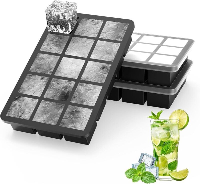 3er-Set Eiswürfelformen mit Deckel, 45 x 3,5 cm große Eiswürfelformen, BPA-frei, leicht zu entnehmen, ideal für Cocktail...