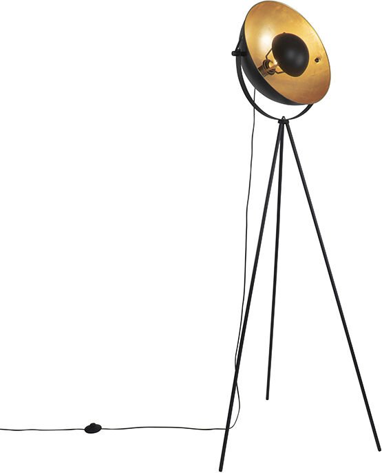 Stehlampe schwarz mit goldenem 42 cm verstellbarem Stativ - Magnax