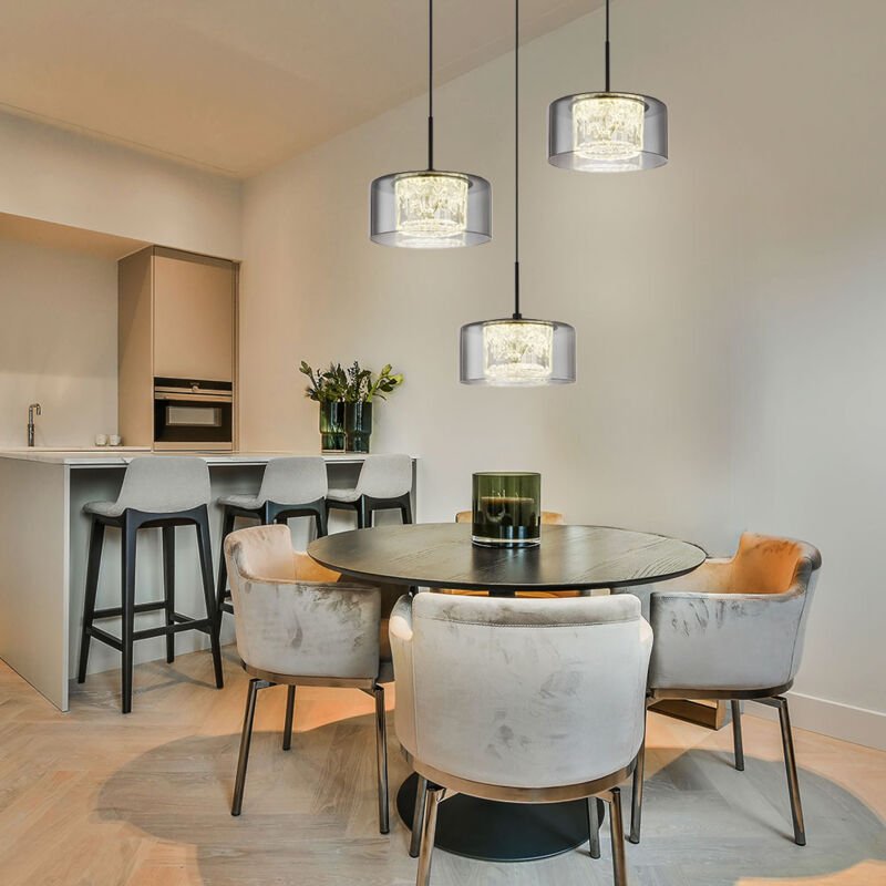 Pendellampe Hängelampe Esstischleuchte schwarz Rauchglas 3 flammig led h 150 cm