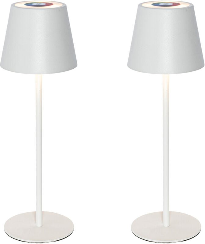 Set mit 2 Tischleuchten weiß mit Dimmer und wiederaufladbarem rgbw - Murdock