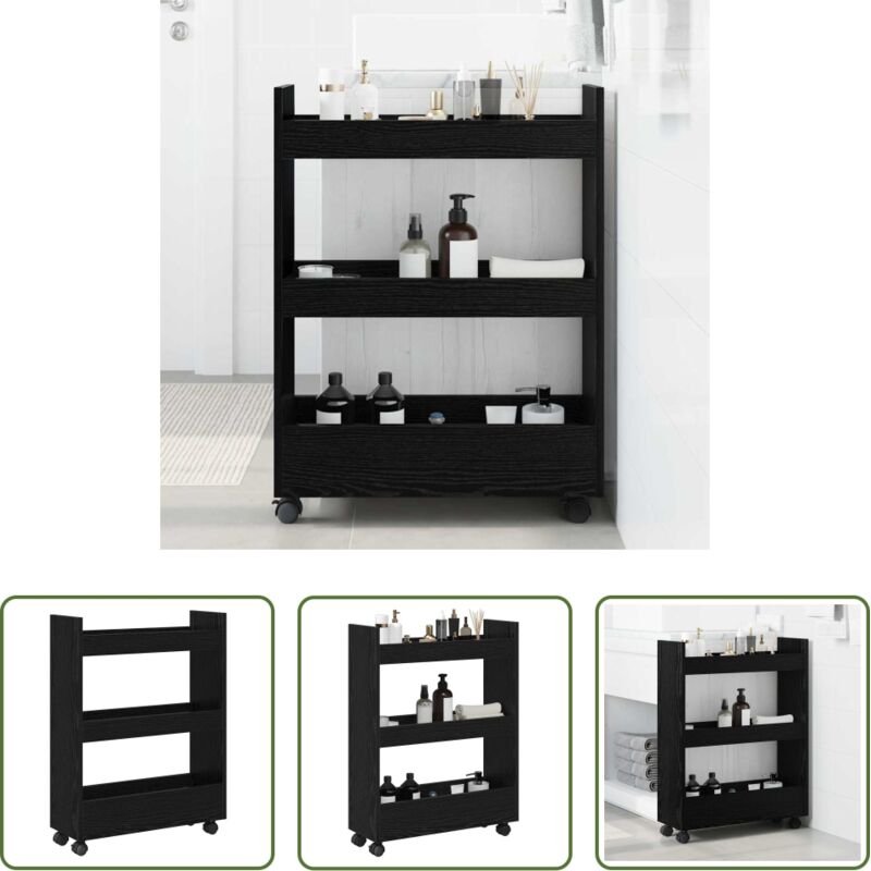 Holzwerkstoff - Schmaler Aufbewahrungswagen Schwarz Eichen-Optik