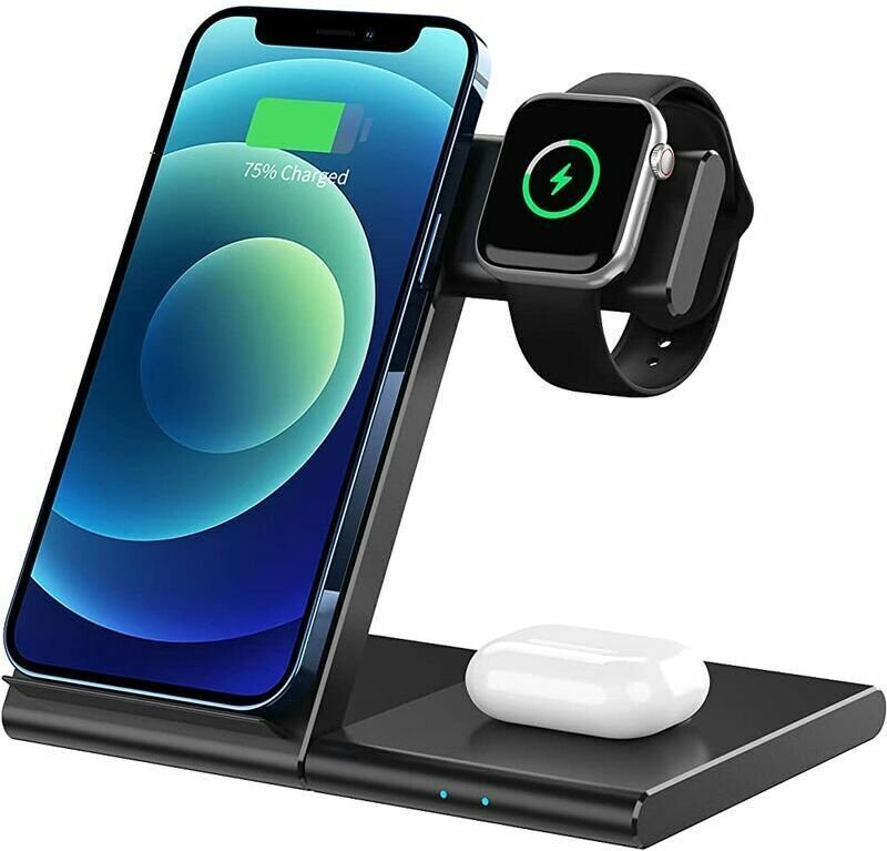 Qi-zertifiziertes 3-in-1-Ladepad für Apple Watch 6/SE/5/4/3/2/1/AirPods Pro, iPhone 12/11 Pro Max/SE 2/XS Max