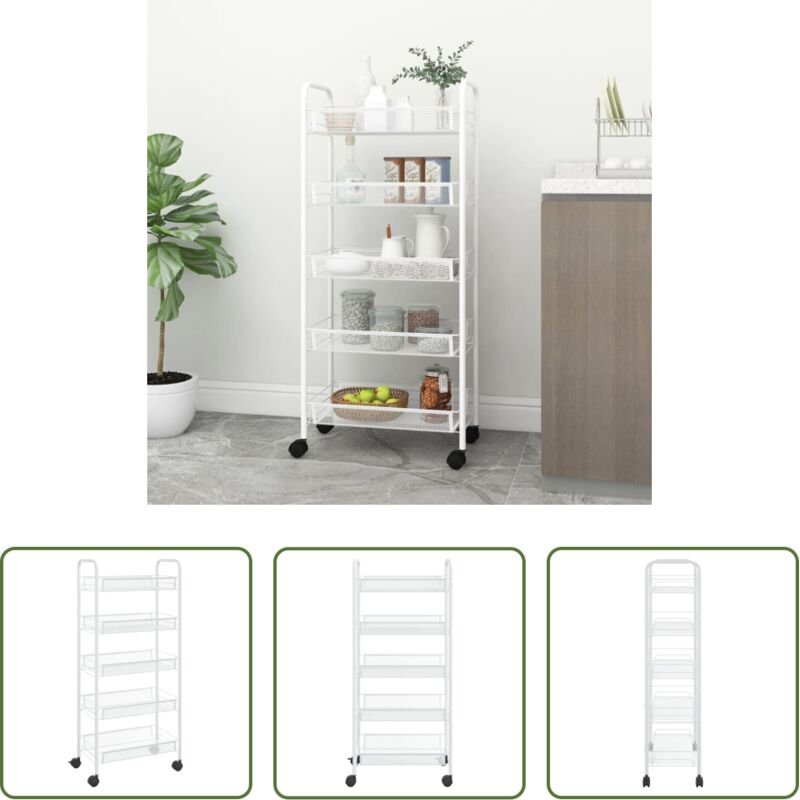 vidaXL Weiß - Küchenwagen 5 Etagen Weiß 46x26x105 cm Eisen