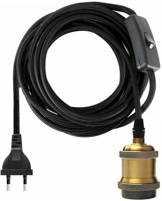 Thumbnail - XVX - Presa E27 da 1,2 metri con interruttore, cavo elettrico in tessuto per presa lampadina/luce pendente retrò Edison/...