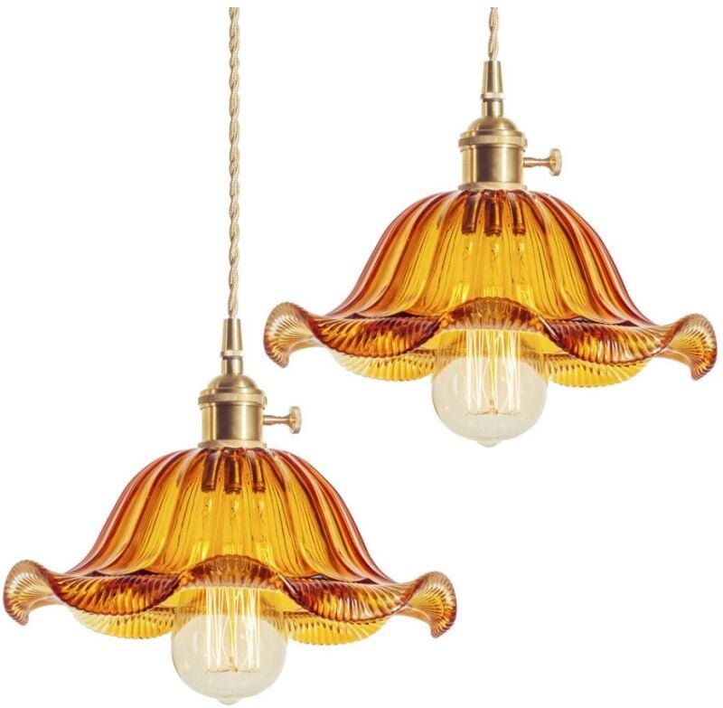Wottes - Retro Pendelleuchte Höhenverstellbare Innen Hängeleuchte Metall Glas Kronleuchter Braun 2 Stücke