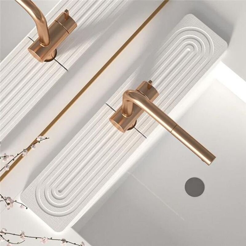 2er-Set 60 x 10 cm Superabsorbierende Spritzschutzmatte für Küchenspülen, Lange Kieselgur Schnelltrocknungsschale – Weiß