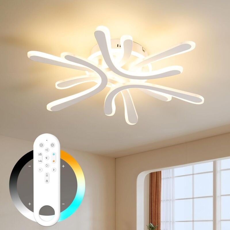 Amdelne LED Deckenleuchte 55cm Blume Design 40W Dimmbar Deckenlampe mit Fernbedienung,Nachtlicht Memory-Funktion für Kin...