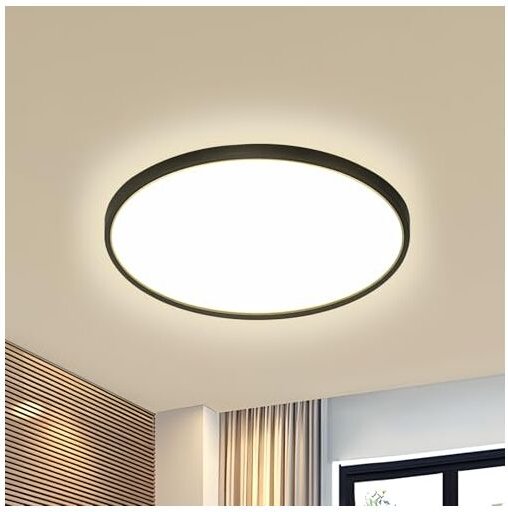 Goeco - Ultradünne LED-Deckenleuchte, kreisförmiges Design, schwarz, 23x2 cm, neutrales Licht 4000K, 18W, ideal für den ...