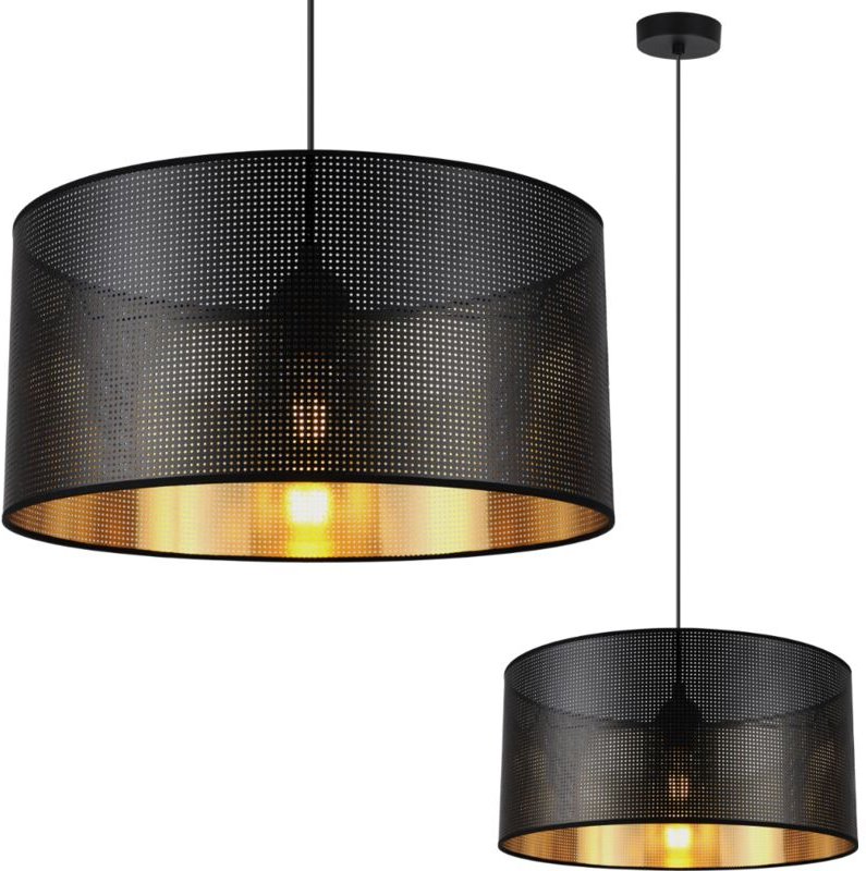 Asti Schwarze Hängelampe 1 Flacher Schwarz-Gold-Lampenschirm 40cm