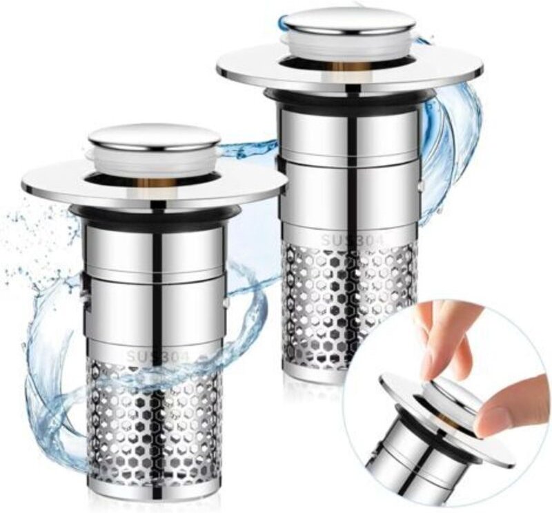 Badewannenstöpsel, universeller Spülbeckenstöpsel mit Sieb, Pop-up-Spülbeckenstöpsel, Ablassstopfen, 2 Stück