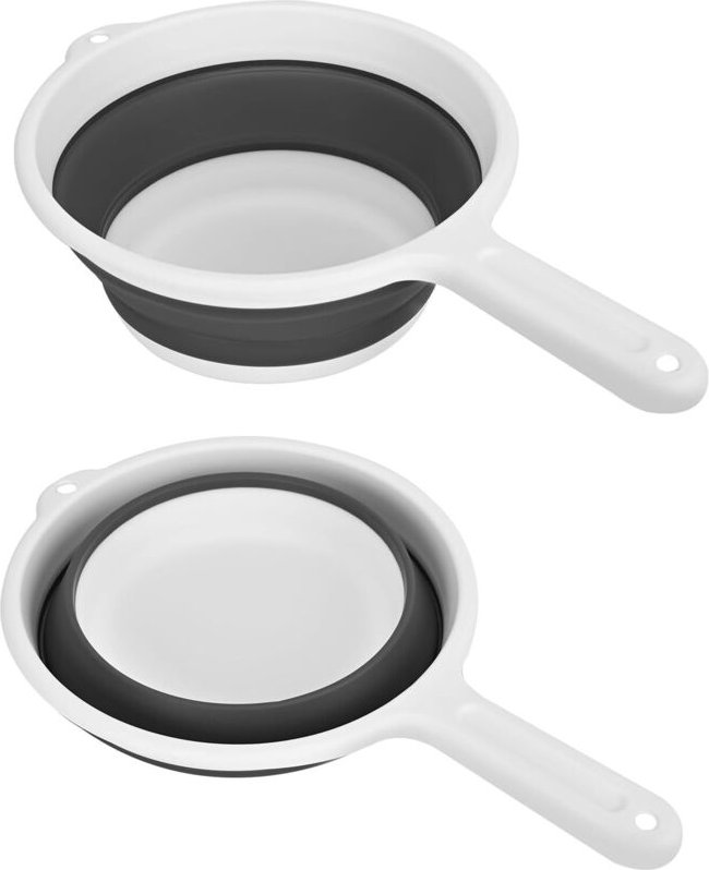 Zusammenklappbare Silikon-Wasserschöpfkelle mit Griff, großes Fassungsvermögen, platzsparend, für Küche und Bad, weiß/gr...