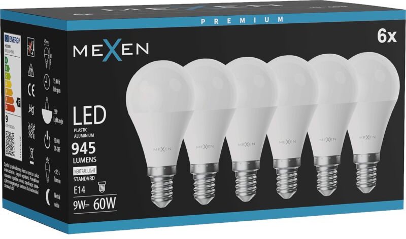 Mexen Nova 6x LED-Lampe E14, G45, 9W, Neutral - 4000K, 945 lm - L101-E14-0940-01x06