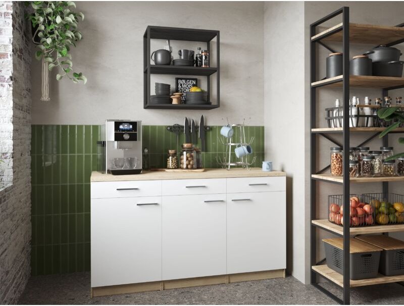 Küchenschrank Unterschrank Schublade 150 cm Eiche Sägerau Weiß Merle Respekta