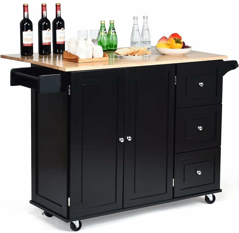 Küchenwagen rollbar, Kücheninsel mit Handtuchhalter, Küchenschrank aus Holz, Servierwagen Kücheninselwagen, Mikrowellenw...
