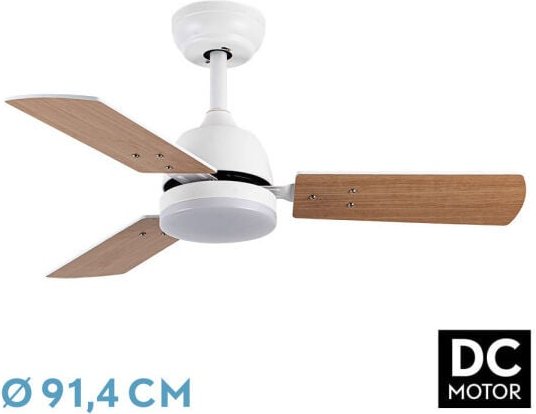 Ventilad dc portico 20w blanco 3aspas blanco/haya 6vel. 3000k,4000k,6500k 2350lm Fernbedienung, Speicher, Timer 91,4d