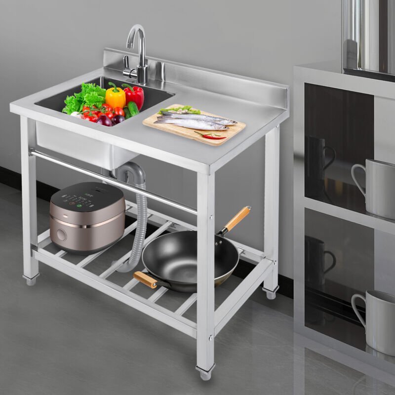 55x80cm Küchenspüle Spültisch 1 Becken Rechts Gastrospüle Waschtisch Edelstahl