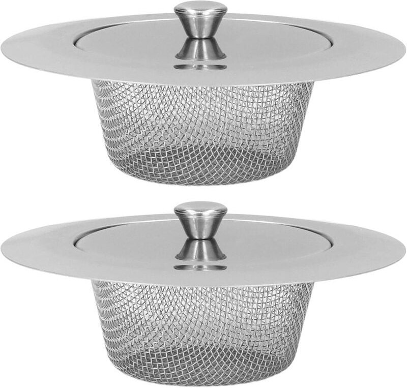 11 × 11 × 3,5 cm)Set mit 2 Küchenspülenfiltern, rostfreiem Edelstahl-Spülbeckensieb mit Deckel für Badezimmer mit Deckel...
