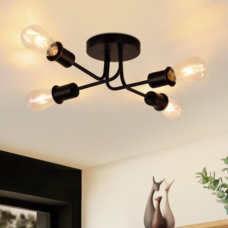 Deckenleuchte Vintage Deckenlampe Schwarz - Retro 4 Flammig Wohnzimmerlampe Industrie E27 für Wohnzimmer Schlafzimmer Es...