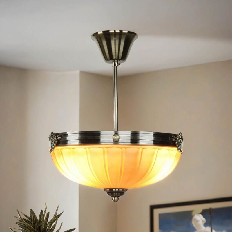 Deckenlampe Metall Glas D: 30 cm für E14 3-flammig rund Jugendstil Deckenleuchte