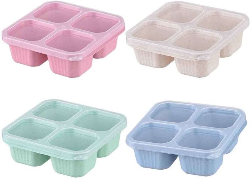 Vierfach-Tablett (4-teilig) für Obst, Snacks, Lunchpakete oder Süßigkeiten, ideal für Reisen.