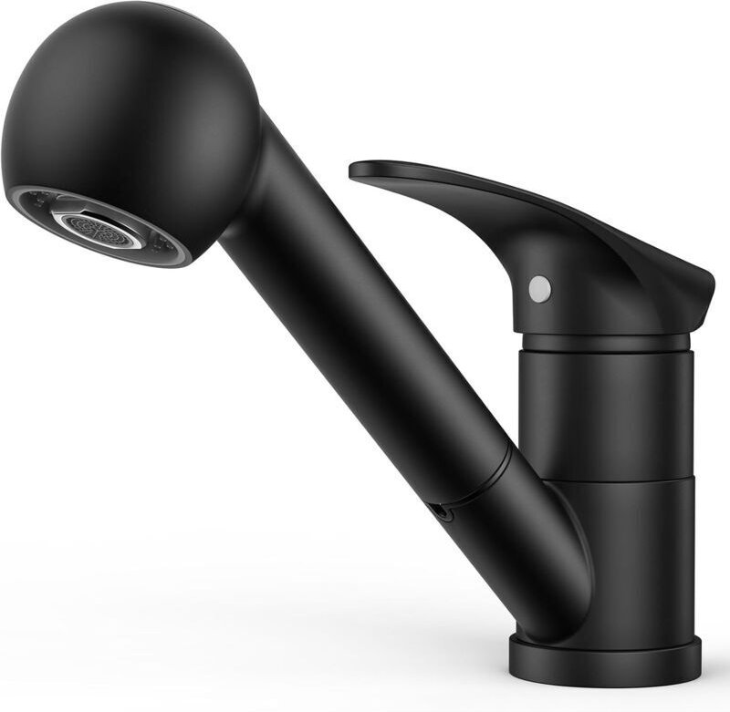Schwarze Küchenarmatur, Küchenmischbatterie mit Ausziehbrause, Edelstahl, Einhebelmischer, 360° schwenkbarer Hebel für 1...