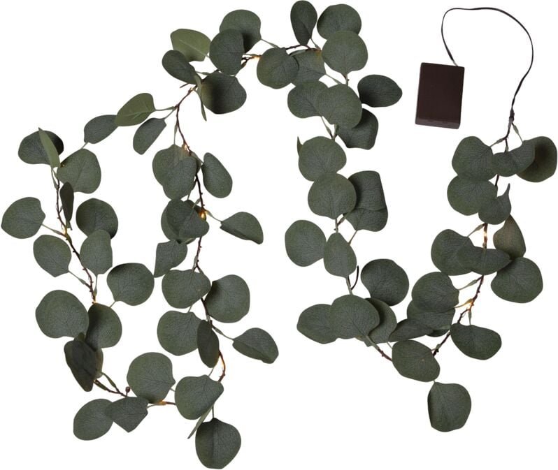 LED Blättergirlande ,Eucalyptus', Batterien + Timer, 20 LEDs. grün, warmweiß, L 180cm