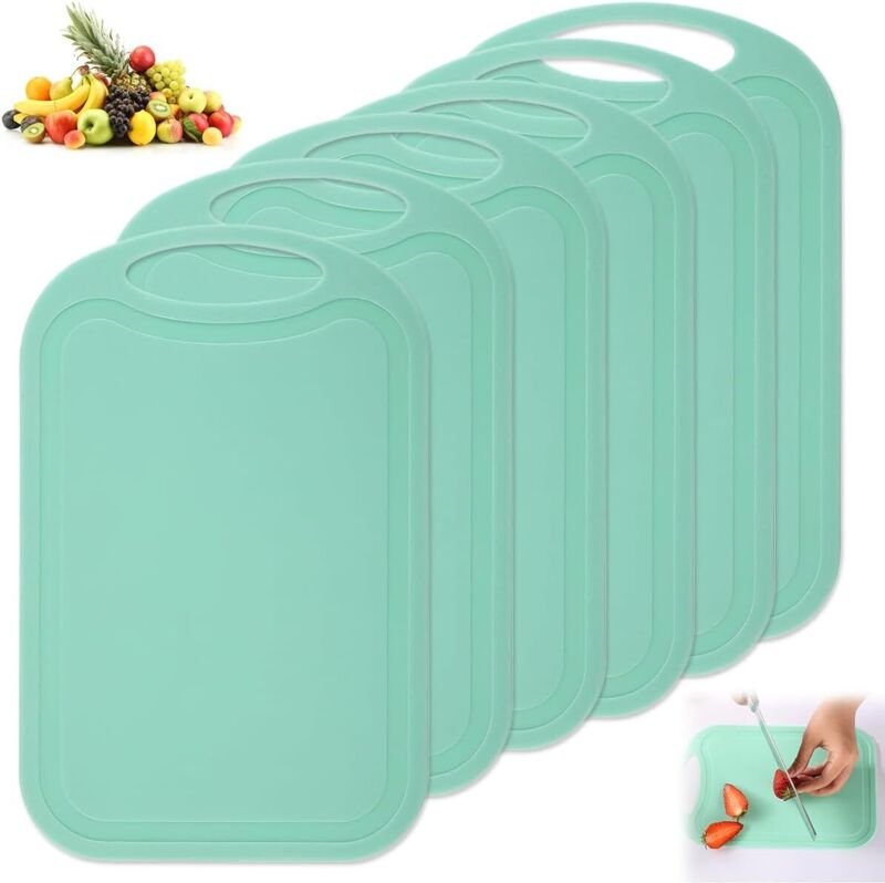 Thumbnail - 6er-Set rutschfeste, antibakterielle Küchenschneidebretter mit Griffen, aus lebensmittelechtem PP-Material, geeignet für...