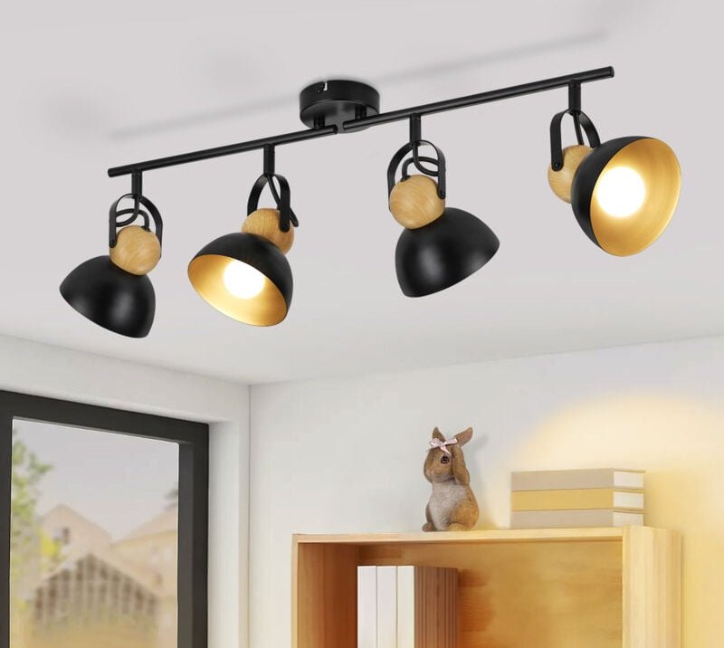 Deckenstrahler Vintage Schwarz Deckenlampe: 4 Flammig Retro Strahler E27 Flurlampe Schwenkbar 350° Metall Deckenspots In...